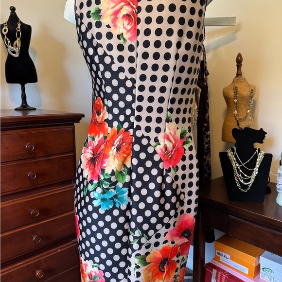 Joseph Ribkoff Floral Polka Dot Sleeveless Dress Size 6 Red Orange Blue NWTS - Picture 6 of 11
